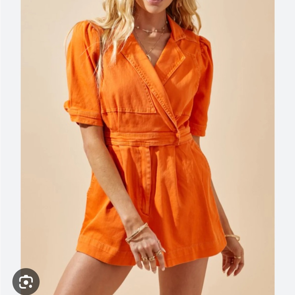 Day + Moon Puff Sleeve Denim Romper